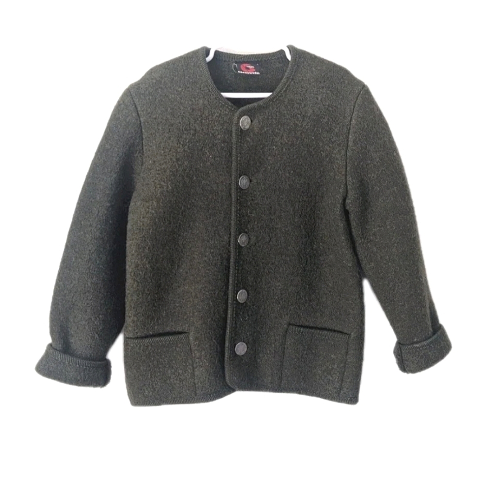 GIESSWEIN VTG Austrian Children's Cardigan Sweater 8 Pure New Wool Buttons Green